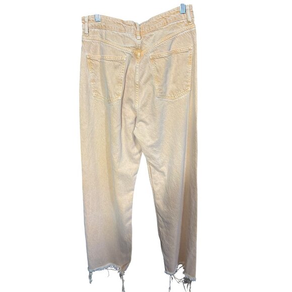 Zara Womens Peach Denim Frayed Hem Straight Leg Jeans Size 12 Made In Turkey - Picture 3 of 5